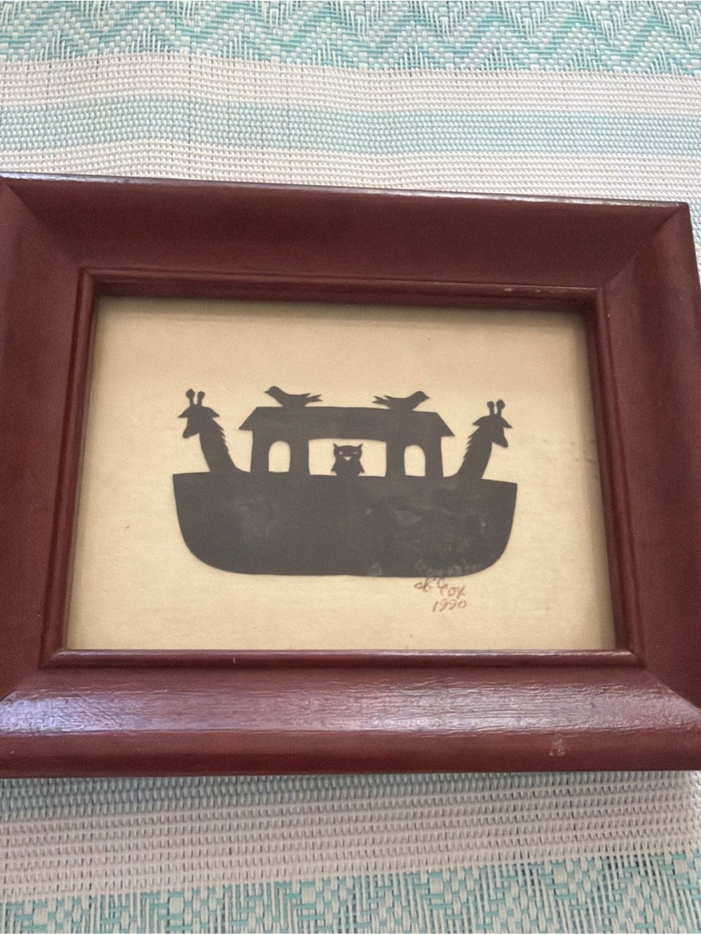 Framed Rustic Red-Brown Wood Silhouette Art - Unbranded signed by artist